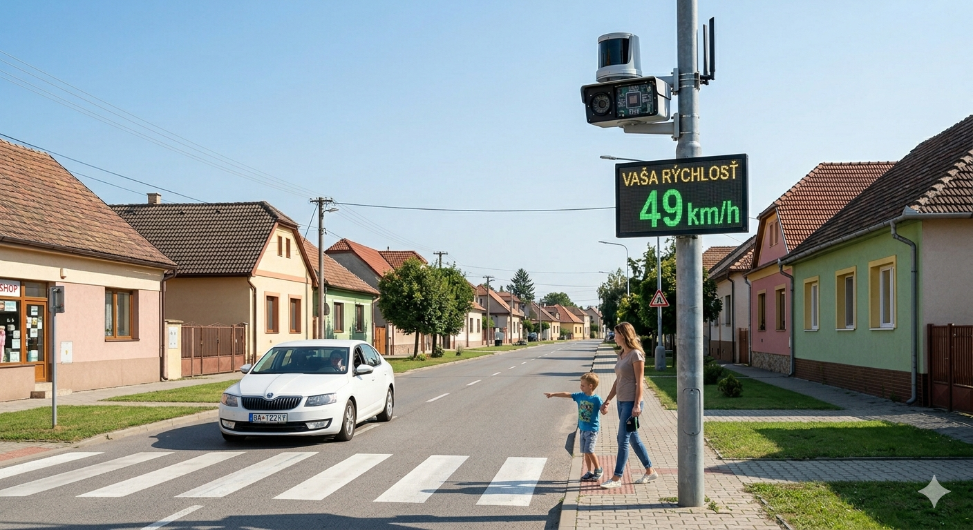 Radar merajúci rýchlosť v obci