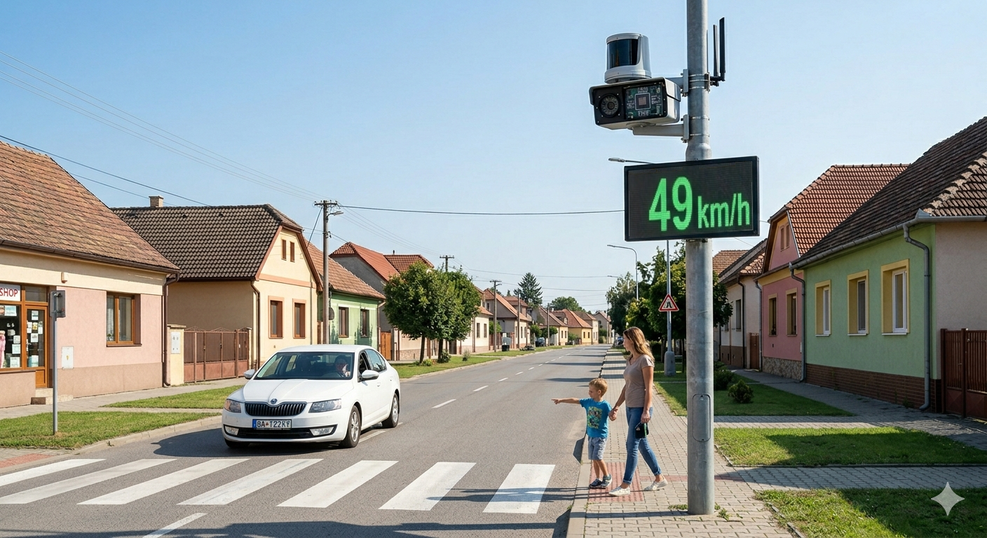 Radar merajúci rýchlosť v obci